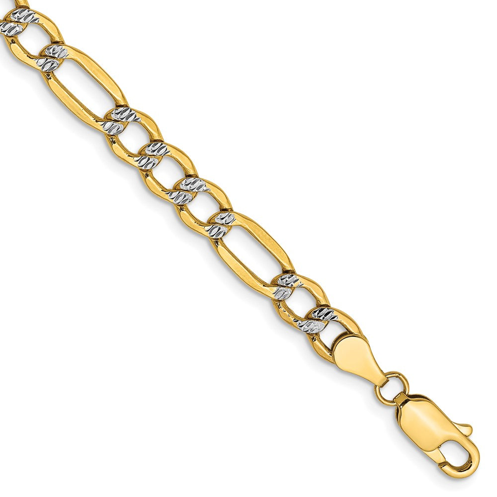 14k 5.25mm Semi-solid with Rhodium Pav‚ Figaro Chain