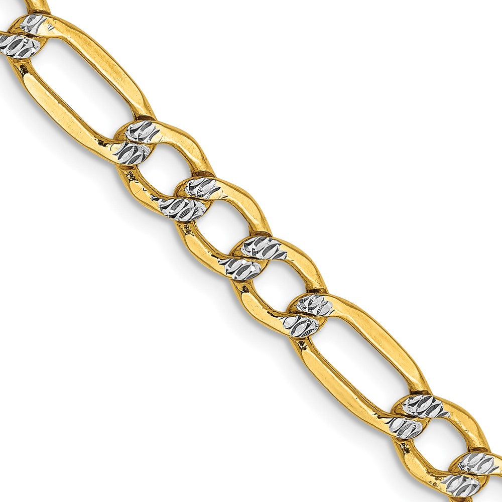 14k 5.25mm Semi-solid with Rhodium Pav‚ Figaro Chain