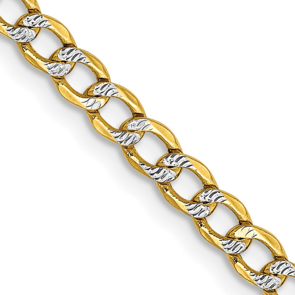 14k 3.4mm Semi-solid with Rhodium Pav‚ Curb Chain