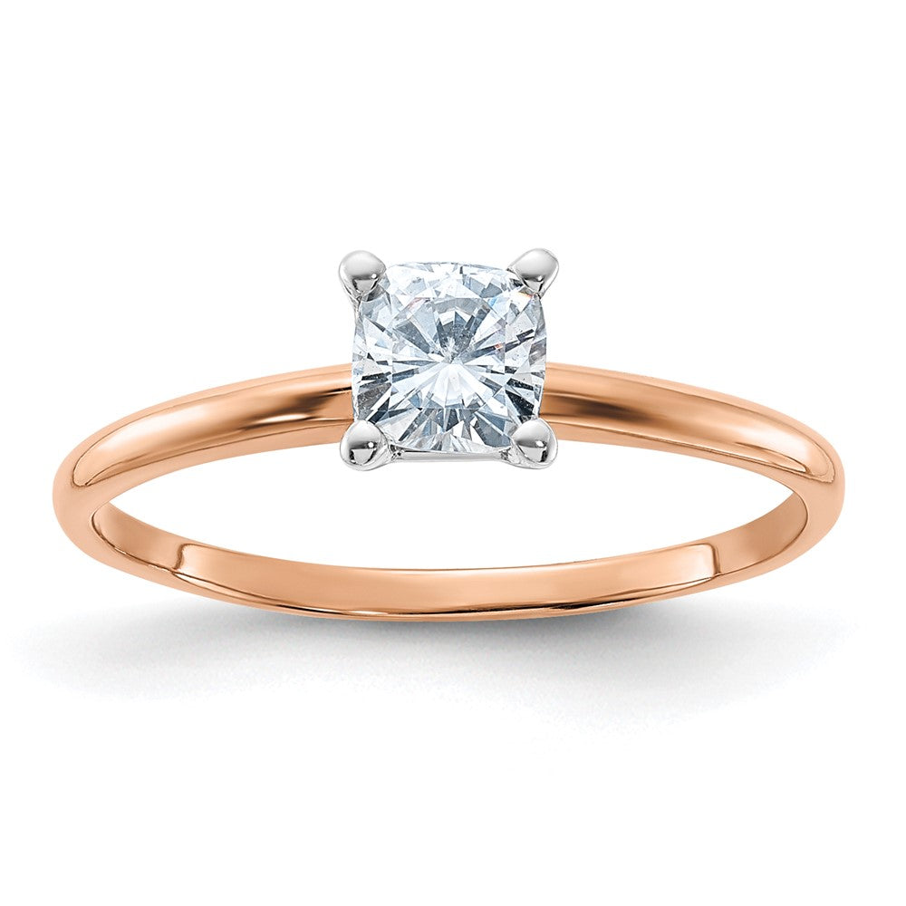14kr 1/2ct. 4.5mm D E F Pure Light Cushion Moissanite Solitaire Ring