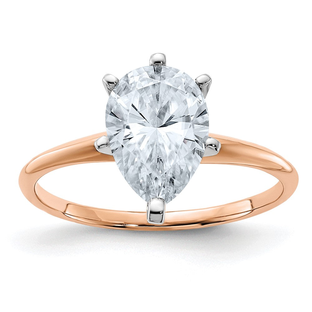 14kr 2ct. 10x7mm D E F Pure Light Pear Moissanite Solitaire Ring