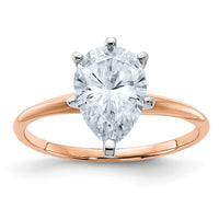 Thumbnail for 14kr 2ct. 10x7mm D E F Pure Light Pear Moissanite Solitaire Ring