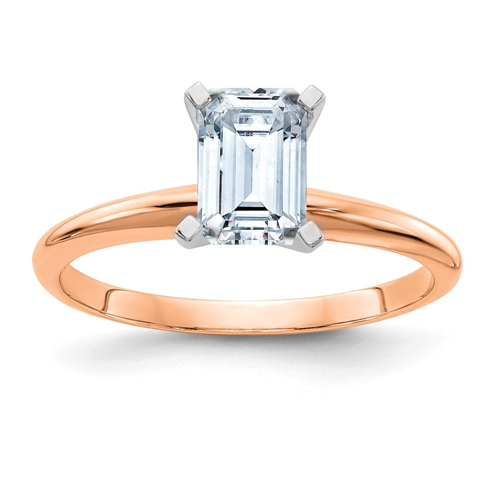 14kr 1ct. 7x5 D E F Pure Light Emerald Moissanite Solitaire Ring