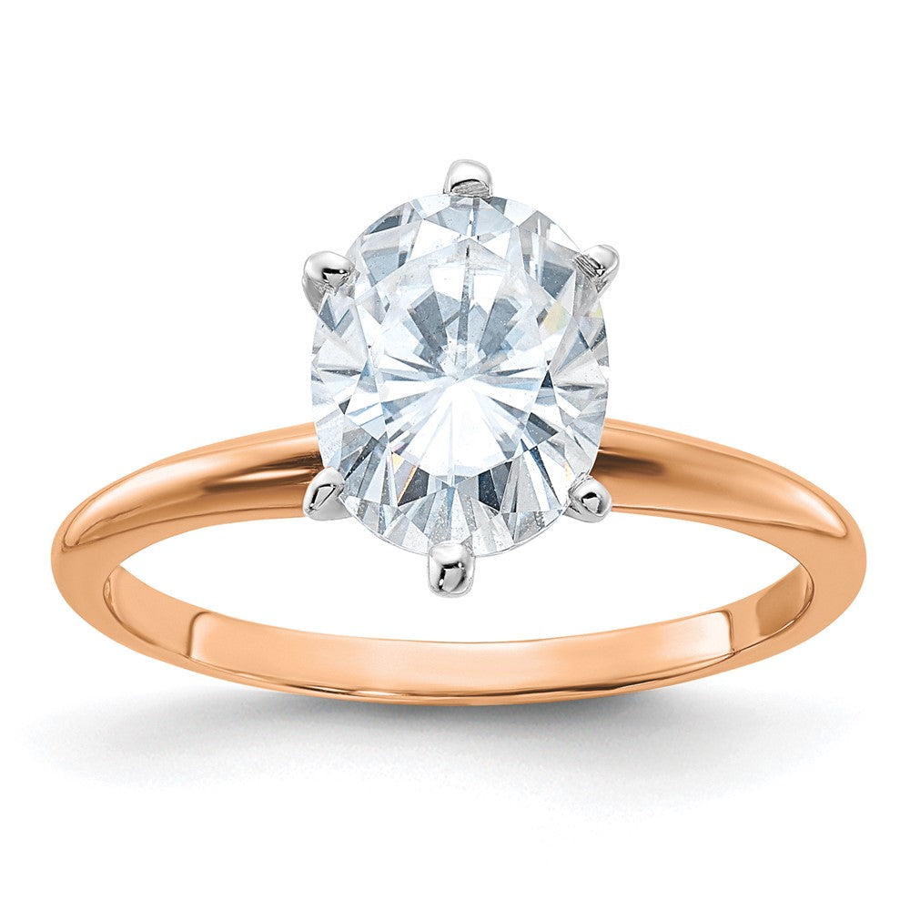 14kr 2ct. 9x7mm D E F Pure Light Oval Moissanite Solitaire Ring
