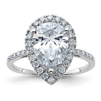 Thumbnail for 14kw 4ct. D E F Pure Light Pear Moissanite Halo Engagement Ring