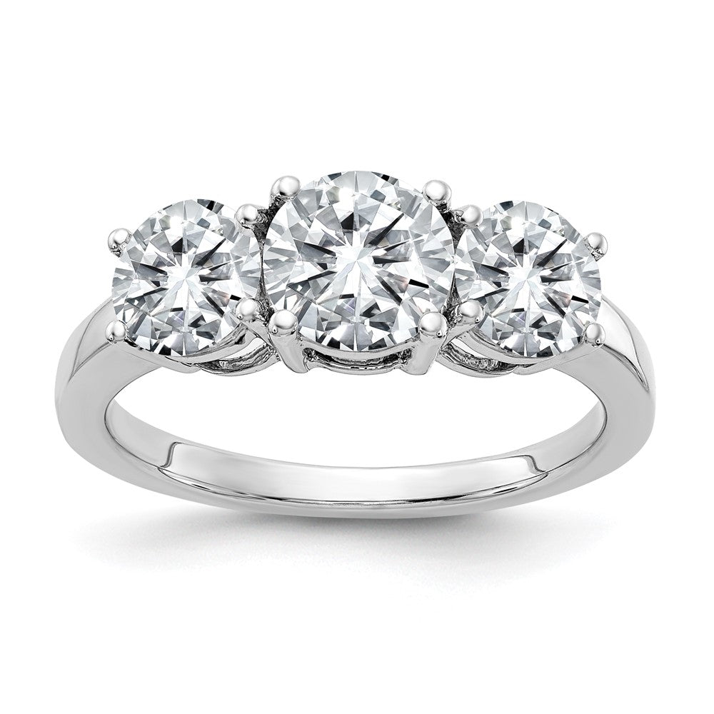 14kw 2 1/5ct. Three Stone G H I True Light Round Moissanite Ring