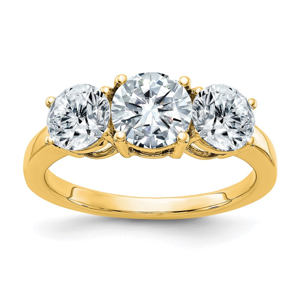 14ky Polished Three Stone Ring Mtg, 6.5mm,2-5.0mm