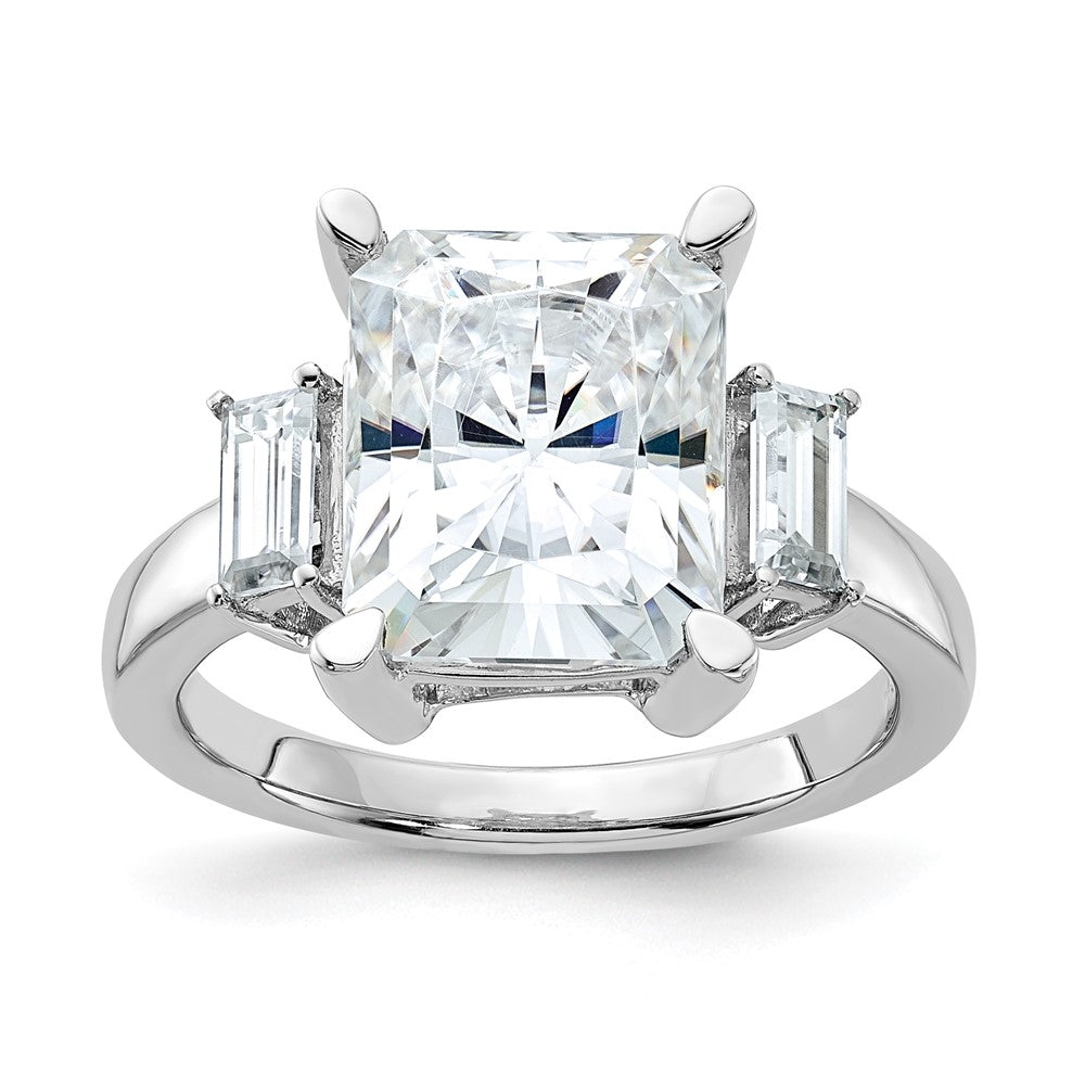 14kw 5 3/4ct. Three Stone D E F Pure Light Moissanite Engagement Ring