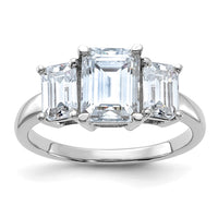 Thumbnail for 14kw 2 7/8ct. Three Stone D E F Pure Light Emerald-cut Moissanite Ring