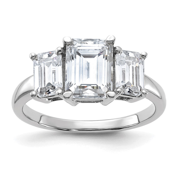 14kw 2 7/8ct. Three Stone G H I True Light Emerald-cut Moissanite Ring