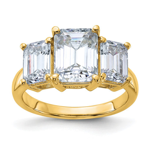 14k 4 3/4ct. Three Stone D E F Pure Light Emerald-cut Moissanite Ring