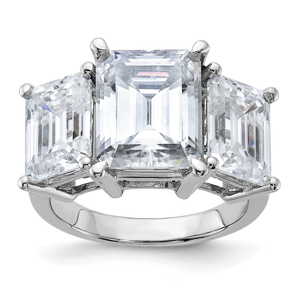 14kw 10 1/10ct. Three Stone G H I True Light Emerald-cut Moissanite Ring