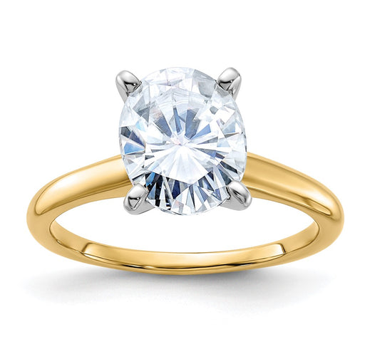 14k Two Tone 3ct. D E F Pure Light Oval Moissanite Solitaire Ring