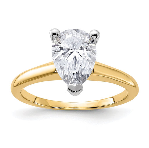 14k Two Tone 2ct. D E F Pure Light Pear Moissanite Solitaire Ring