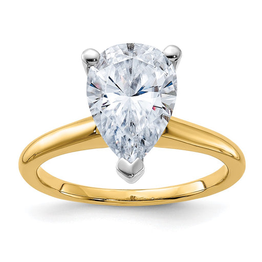 14k Two Tone 3 1/2ct. D E F Pure Light Pear Moissanite Solitaire Ring