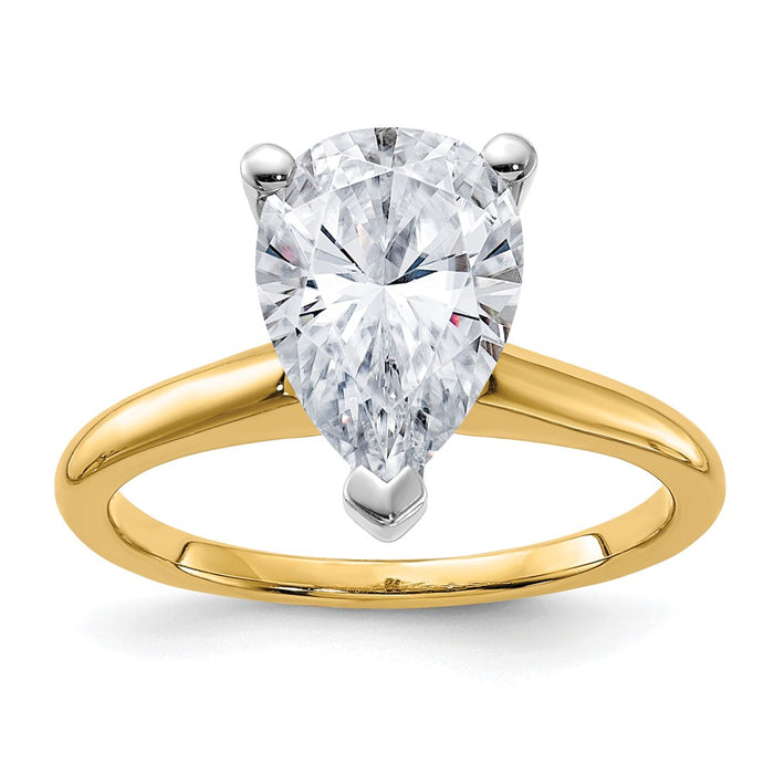 14k Two Tone 3 1/2ct. G H I True Light Pear Moissanite Solitaire Ring