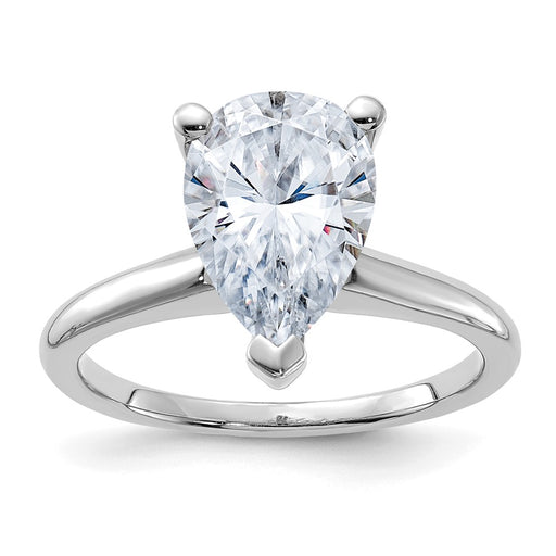 14kw 3 1/2ct. D E F Pure Light Pear Moissanite Solitaire Ring