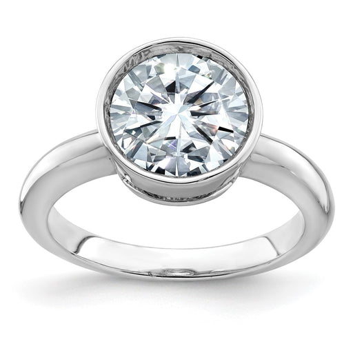 14kw 2 3/4ct. D E F Pure Light Round Bezel Moissanite Solitaire Ring