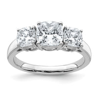 Thumbnail for 14kw 2 1/2ct. Three Stone D E F Pure Light Cushion Moissanite Ring