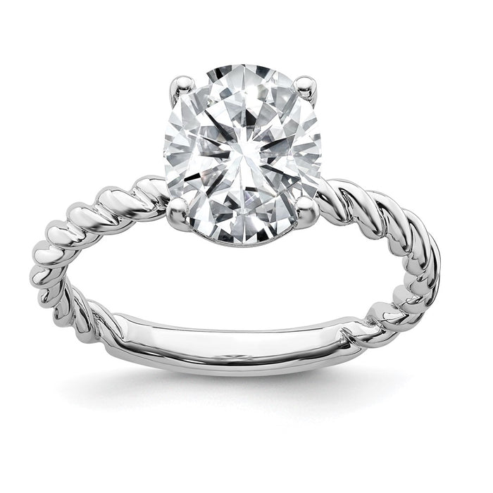 14kw 3ct. G H I True Light Oval Twisted Moissanite Solitaire Ring