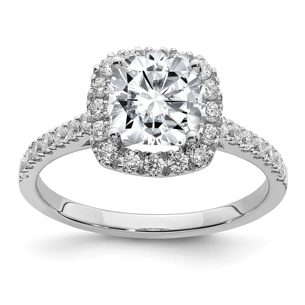 14kw 1 3/4ct. G H I True Light Cushion Halo Moissanite Engagement Ring
