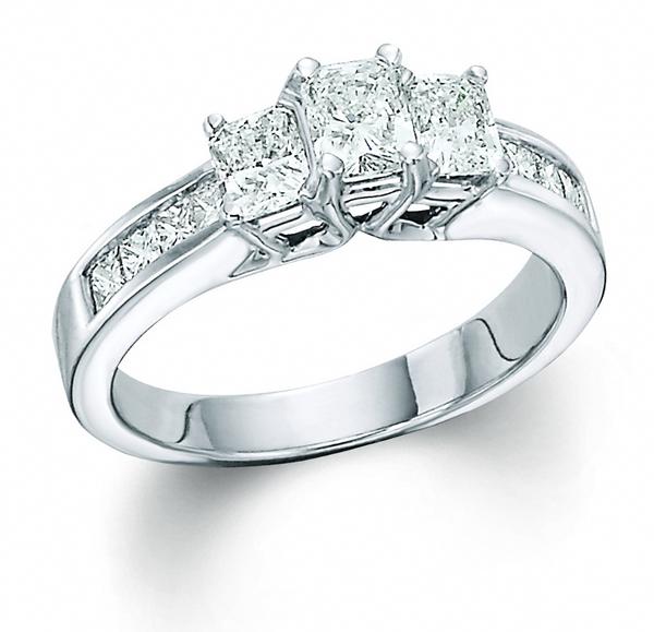 Radiant Cut 3 Stone Ring With Sides