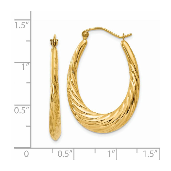 14k Polished Twisted Oval Hollow Hoop Earrings