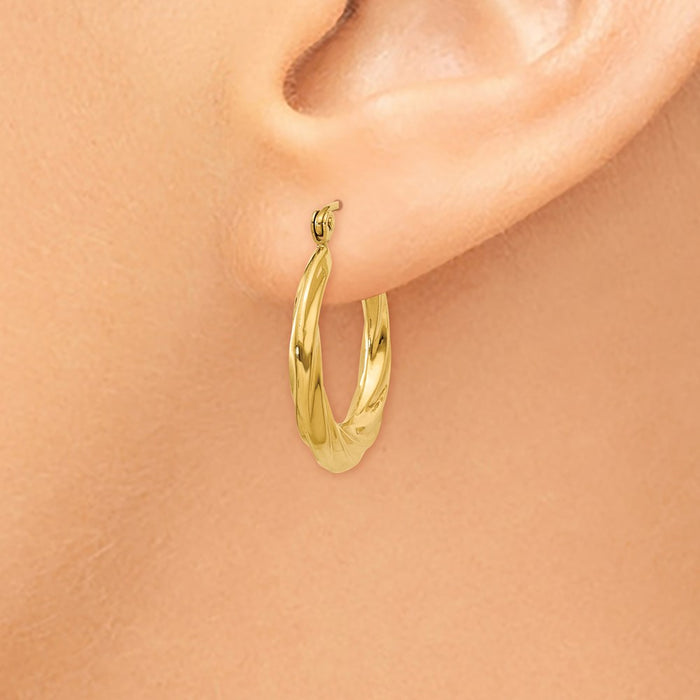 14k Polished Twisted Hollow Hoop Earrings