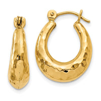Thumbnail for 14k Hammered Fancy Hollow Hoop Earrings