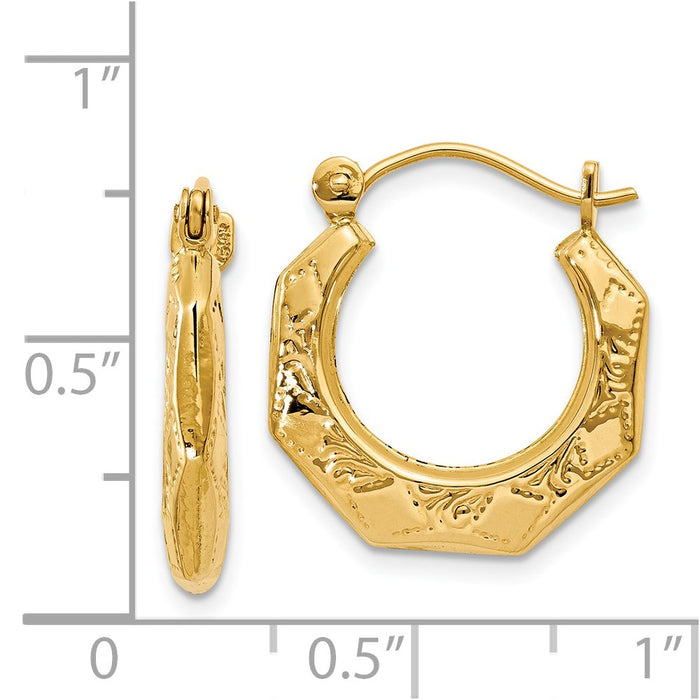 14k Polished Patterned Hoop Earrings