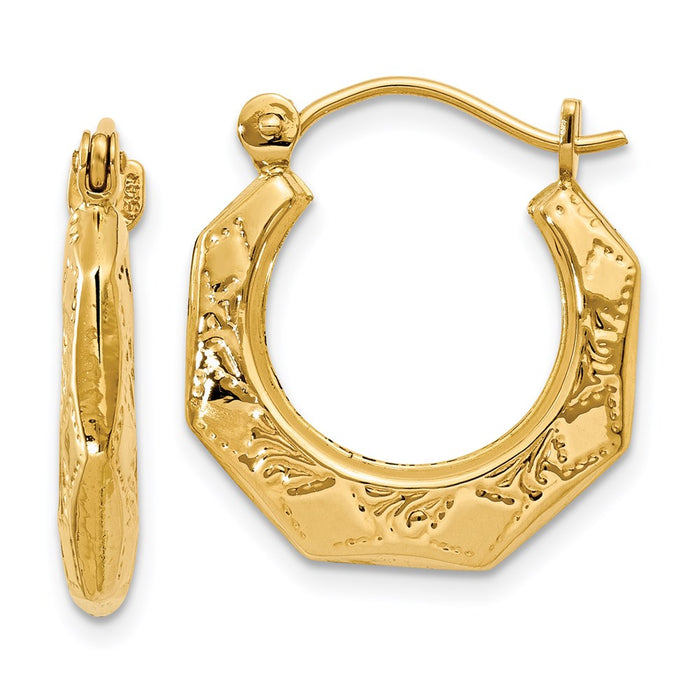 14k Polished Patterned Hoop Earrings