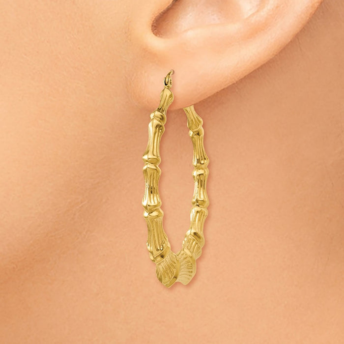 14k Polished Bamboo Hoop Earrings