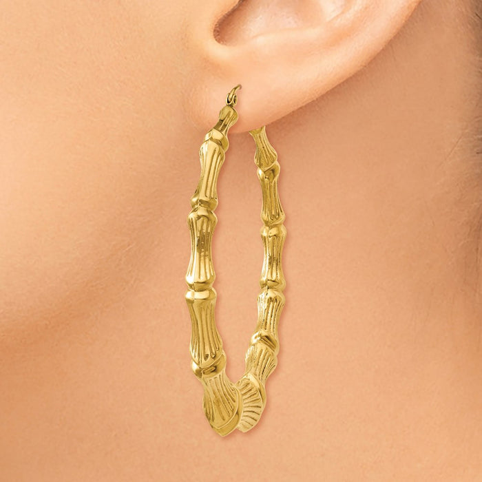 14k Polished Bamboo Hoop Earrings