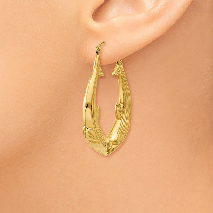 14k Polished Dolphin Hoop Earrings