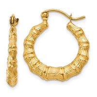 Thumbnail for 14k Polished Bamboo Design Hollow Hoop Earrings