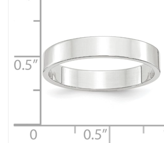 2 RINGS- 10 KARAT WHITE GOLD FLAT WEDDING BANDS: 5MM AND 8 MM HIGH POLISHED