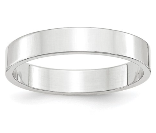 2 RINGS- 10 KARAT WHITE GOLD FLAT WEDDING BANDS: 5MM AND 8 MM HIGH POLISHED