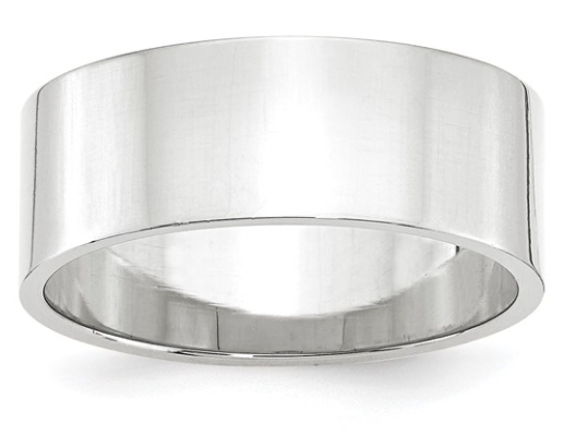 2 RINGS- 10 KARAT WHITE GOLD FLAT WEDDING BANDS: 5MM AND 8 MM HIGH POLISHED