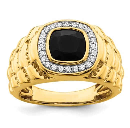 Men's Onyx and Diamond Rolex Band RIng