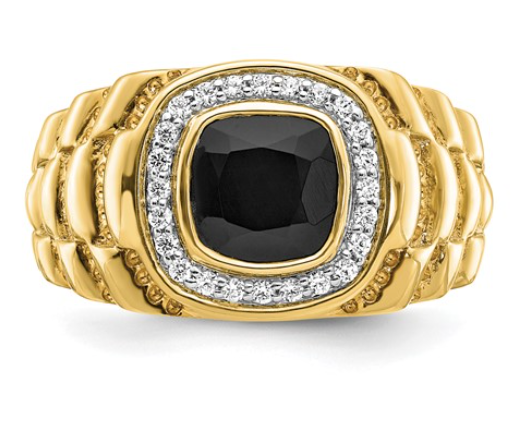 Men's Onyx and Diamond Rolex Band RIng
