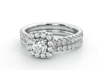 1 Carat Halo Diamond Bridal Set in Cushion Setting