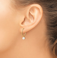 Thumbnail for 14 Karat Yellow Gold Petite Pearl Hoop Earrings