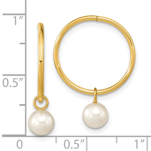 14 Karat Yellow Gold Petite Pearl Hoop Earrings