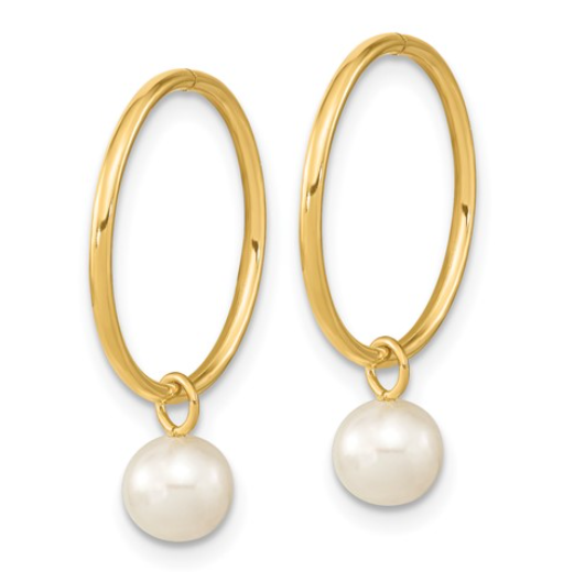 14 Karat Yellow Gold Petite Pearl Hoop Earrings