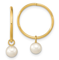 Thumbnail for 14 Karat Yellow Gold Petite Pearl Hoop Earrings