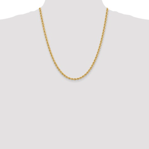 22 INCH, 4MM  14  KARAT YELLOW  GOLD  SOLID GOLD ROPE NECKLACE