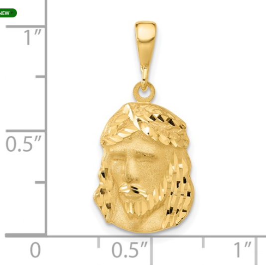 Satin finish Diamond Cut Jesus Pendant 14 karat yellow gold