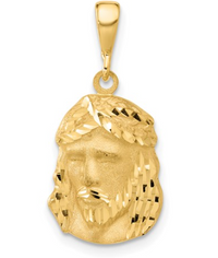 Thumbnail for Satin finish Diamond Cut Jesus Pendant 14 karat yellow gold