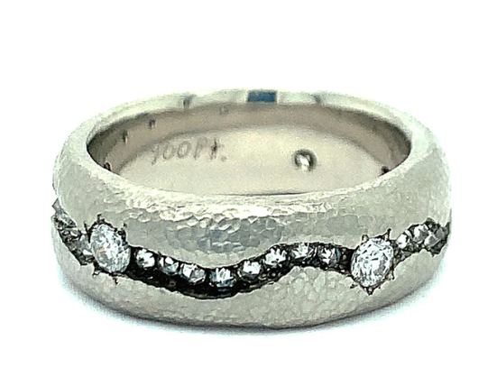 Custom hammered 7mm size 12, 10 karat white gold mens wedding band