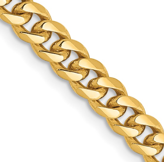 4mm Solid 14 karat yellow Gold Miami curb necklace-24" long